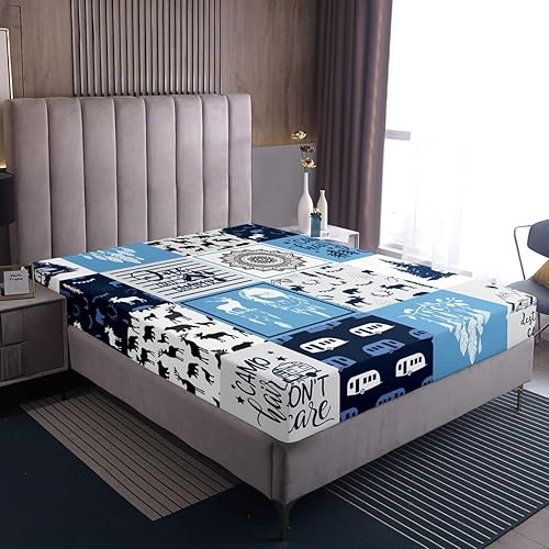 Miniatura 16 de Sábana bajera ajustable de oso de caza, juego de ropa de cama a cuadros de búfalo, sábanas de retazos de cabaña rústica para niños, niños, Multi