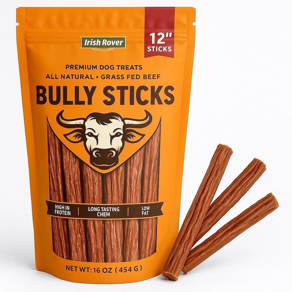 (Pack of 1) Irish Rover Beef Bully Sticks, 12 Inches, 16 Ounce.
