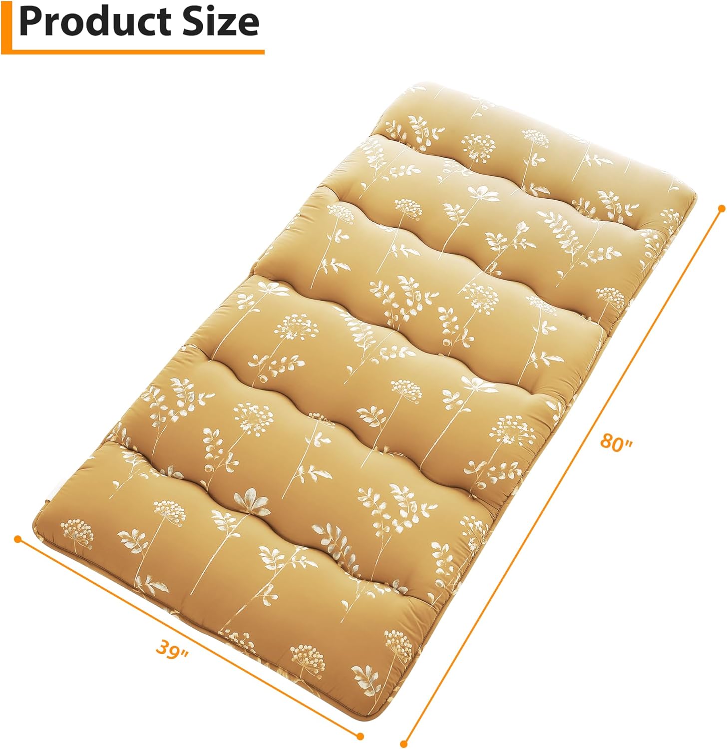 Japanese Floor Mattress, Foldable Thick Futon Mattress, Roll Up Tatami Mat, Portable Camping Sleeping Mat, Floor Lounger Bed for Guest Room, Dormitory, Twin Size, Lemon Yellow Floral