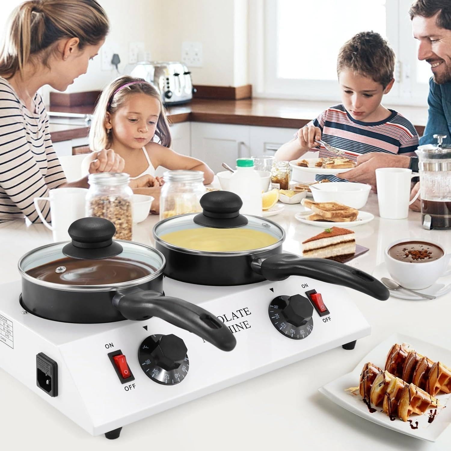 Temperateur de chocolat électrique, avec 2 poêles antiadhésives en céramique, 80 W, température constante de 30 à 80 ℃, avec commande manuelle