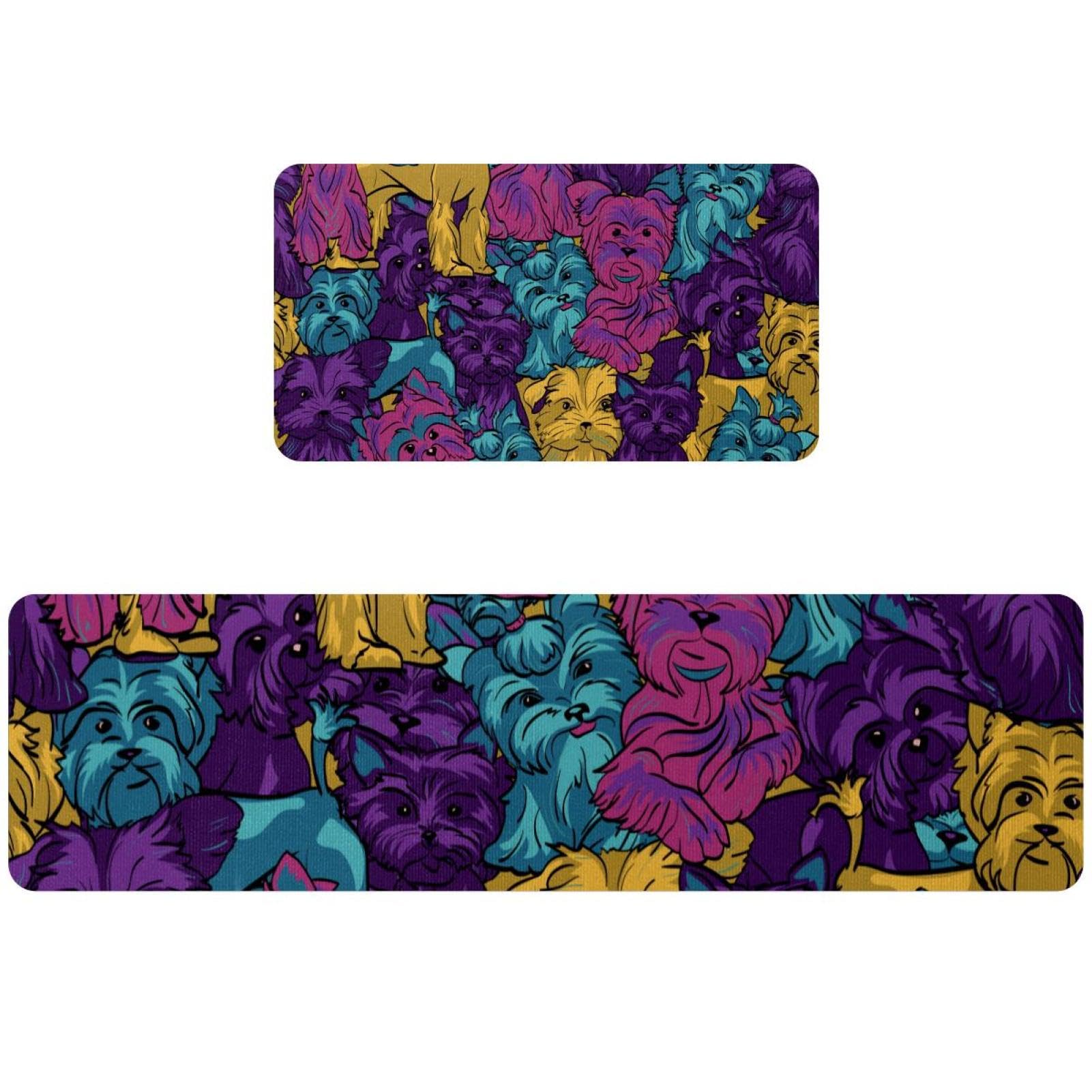 Tapis de cuisine Yorkshire Terrier coloré lot de 2 lavables
