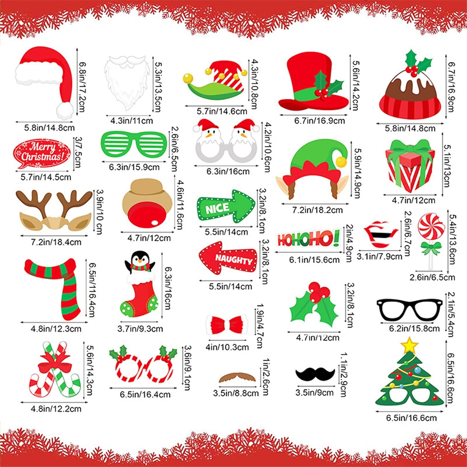 Christmas Party Photo Booth Props Frame, Xmas Photo Booth Frame with 32Pcs Photo Booth Props - Image 4