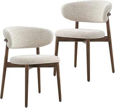 Set of 2 Dining Chairs, Mid Century Modern Kitchen Chairs with Open Back, Wooden Accent Side Chairs Armless Leisure Chair for Dining Room/Living Room/RestaurantSet of 2, Linen1