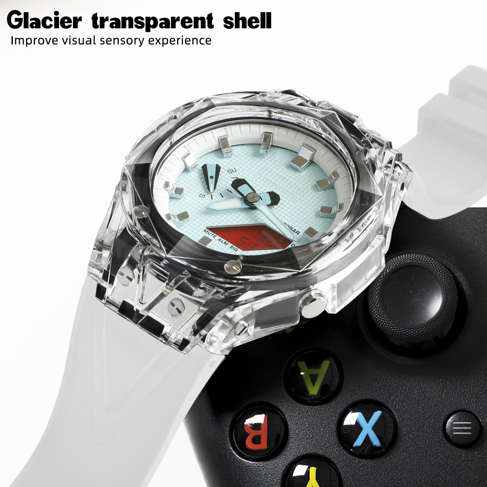 Neuupesen GA2100 Mod Kit - Transparent Case with Rubber Strap - Compatible with Gshock GA-2100/GA-2110 - Watch Part Replacement (GA2100, White)
