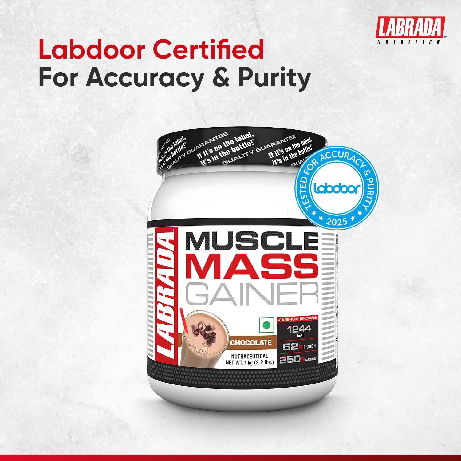 Labrada Muscle Mass Gainer Powder(1 kg) (Chocolate) 2.2 lbs, Gain Weight, Post-Workout, 52gm Protein, 250g Carbs,1g Creatine, 500mg L-Glutamine,For 3 Servings — Amazon image 5