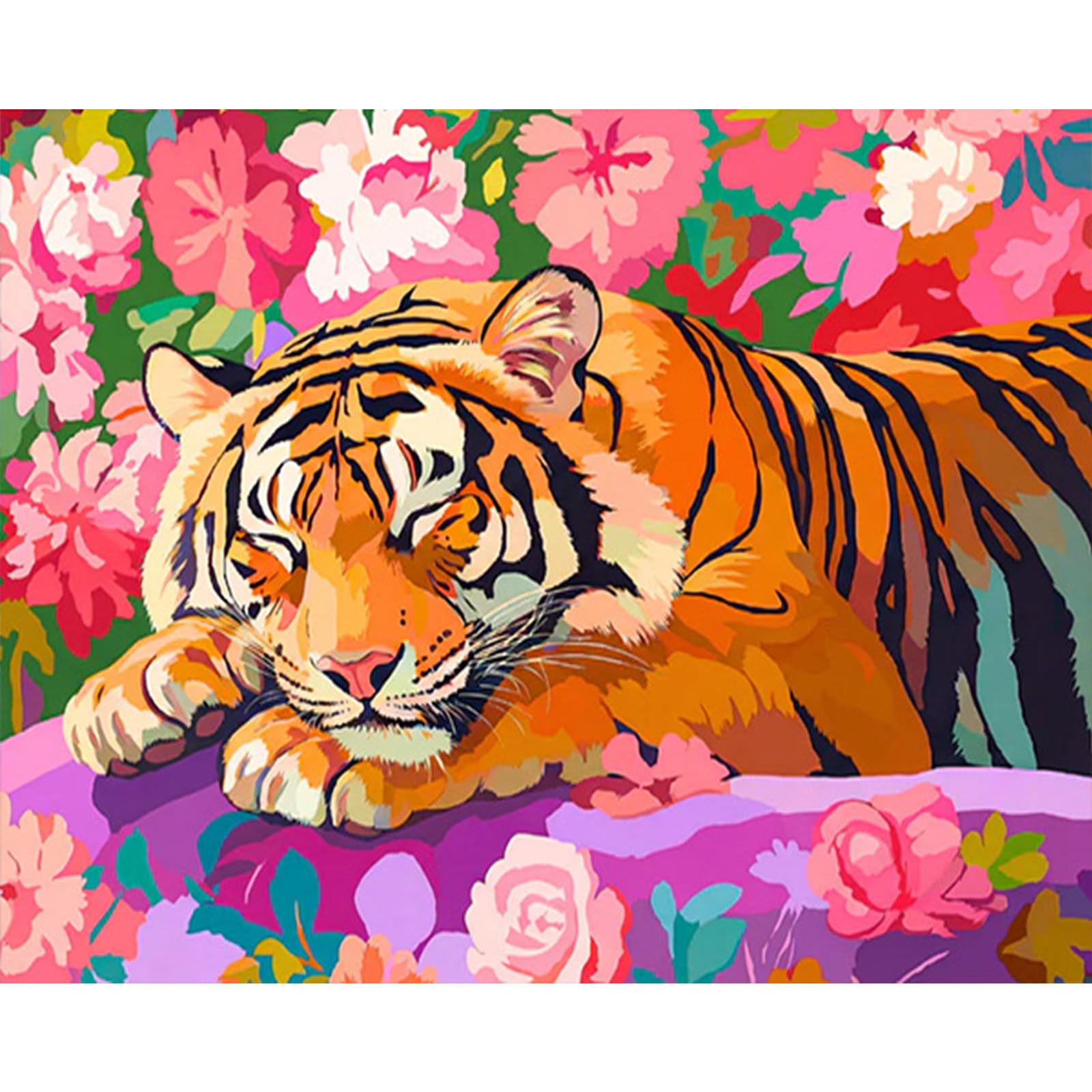 RICUVED Cute Tiger Painting by Number Kits for Adult, DIY Animal Canvas Oil Painting Kit for Kids or Beginner with Paint Brushes Acrylic Pigment Drawing Paintwork with Wooden Frame 20x30cm