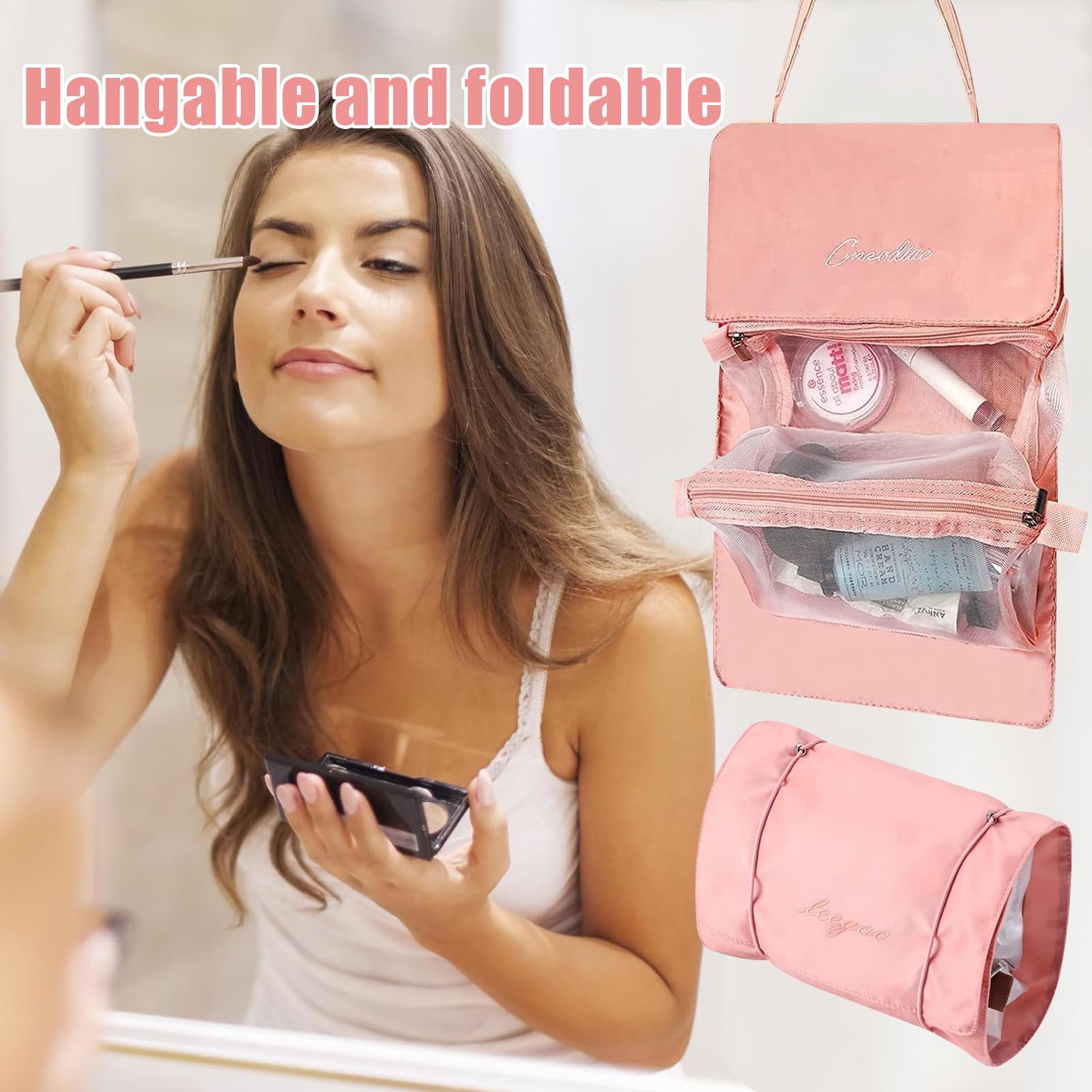 Borsa Cosmetici Da Viaggio Pieghevole - 4 Tasche Staccabili Impermeabili, Organizer Appendibile - Foto 10