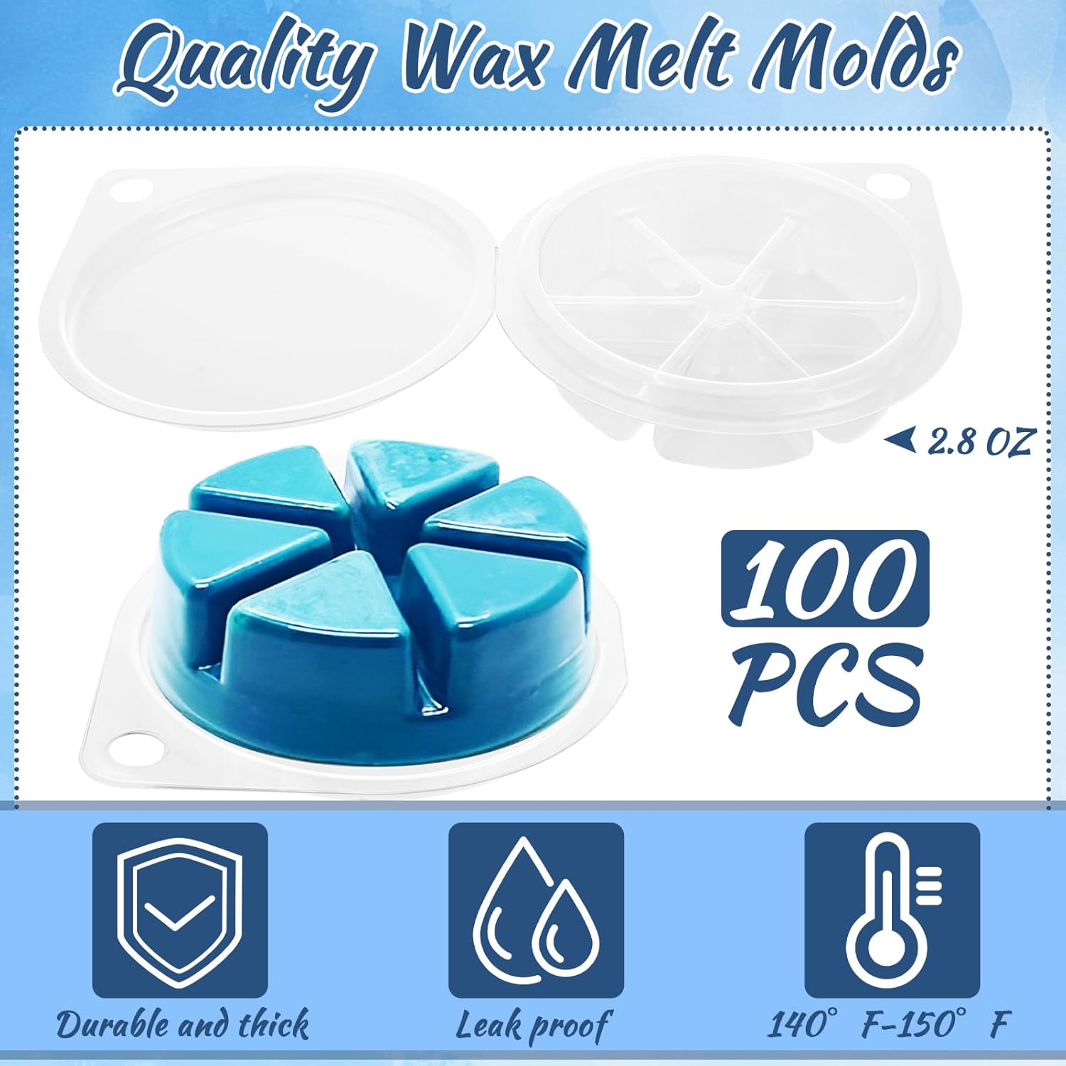 100pcs Wax Melt Molds, Flip Top Clear Wax Melting Containers, 6 Cavities Round Plastic Wax Melting Clamshells for Making All Types of Candles, Soaps, Chocolates and Tarts