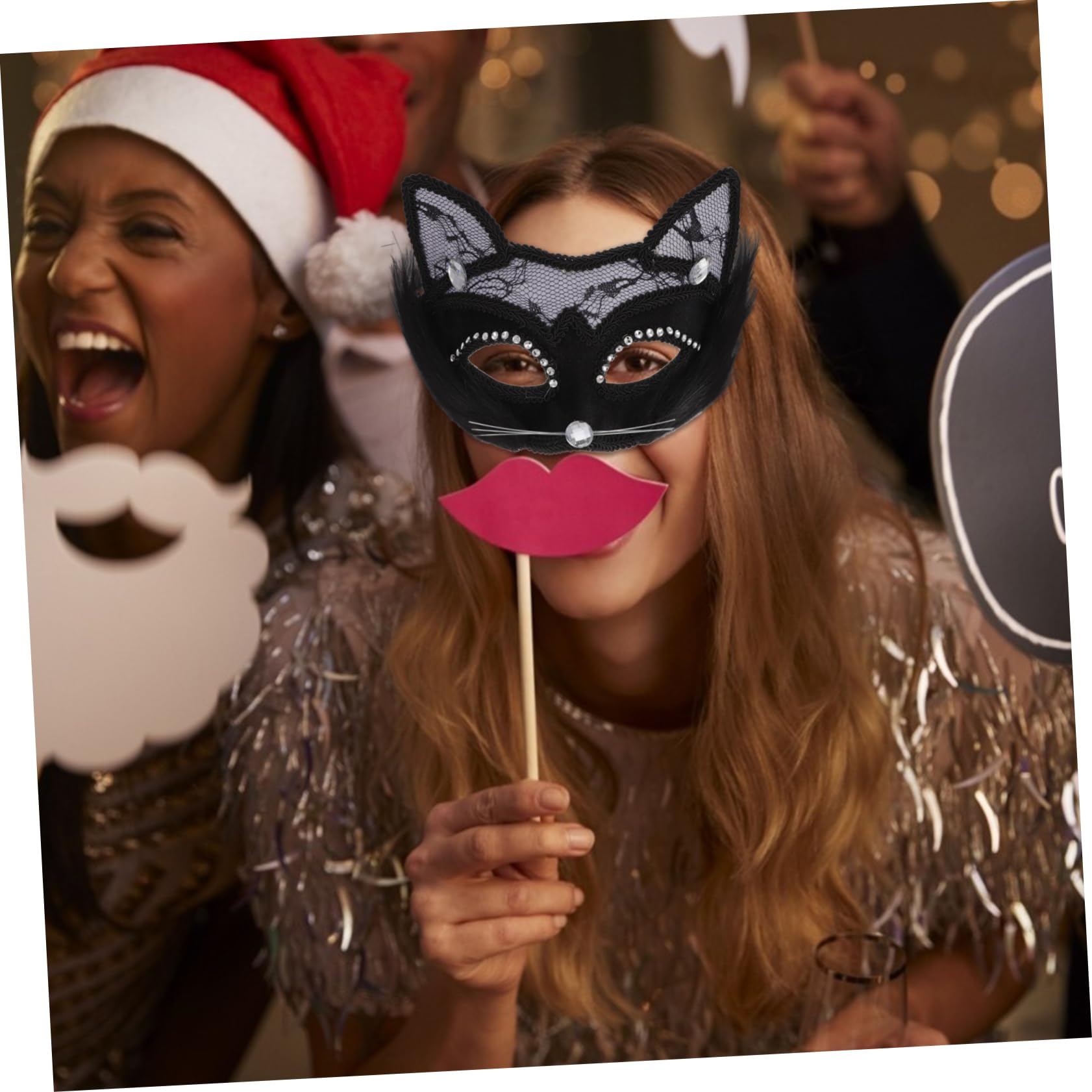 GALPADA Party Half Face Cat Mask for Adults Cosplay Masquerade Halloween Mask Animal Theme