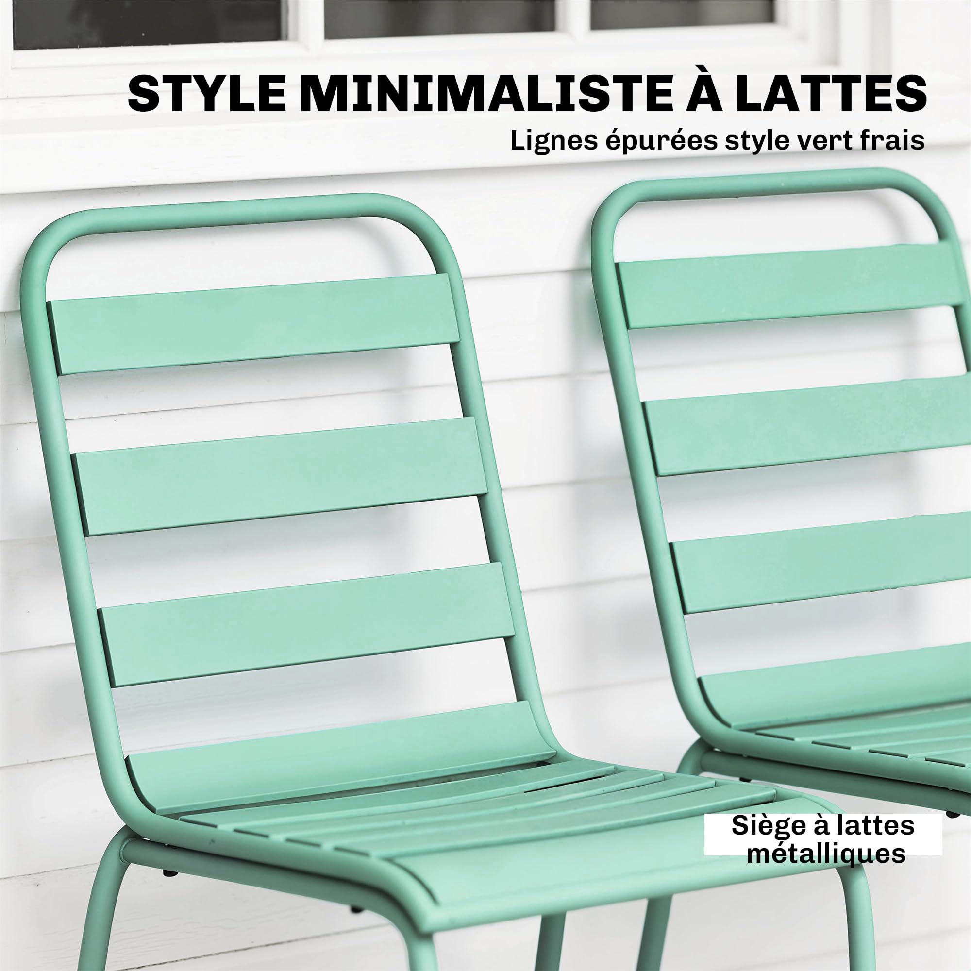 Outsunny Lot de 2 Chaises de Jardin, Empilables en Métal, Balcon, Vert | Chaises pour Salle à Manger Extérieure, Mobilier d'Extérieur pour Jardin