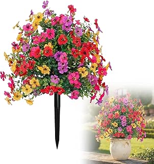 SakerPlus Artificial Petunias with Ground Stake, 22" Outdoor Faux Flowers for Garden, Yard, Planter and Porch, Lifelike Decorative Flowers for Indoor Outdoor Home Decor (1 Pack)