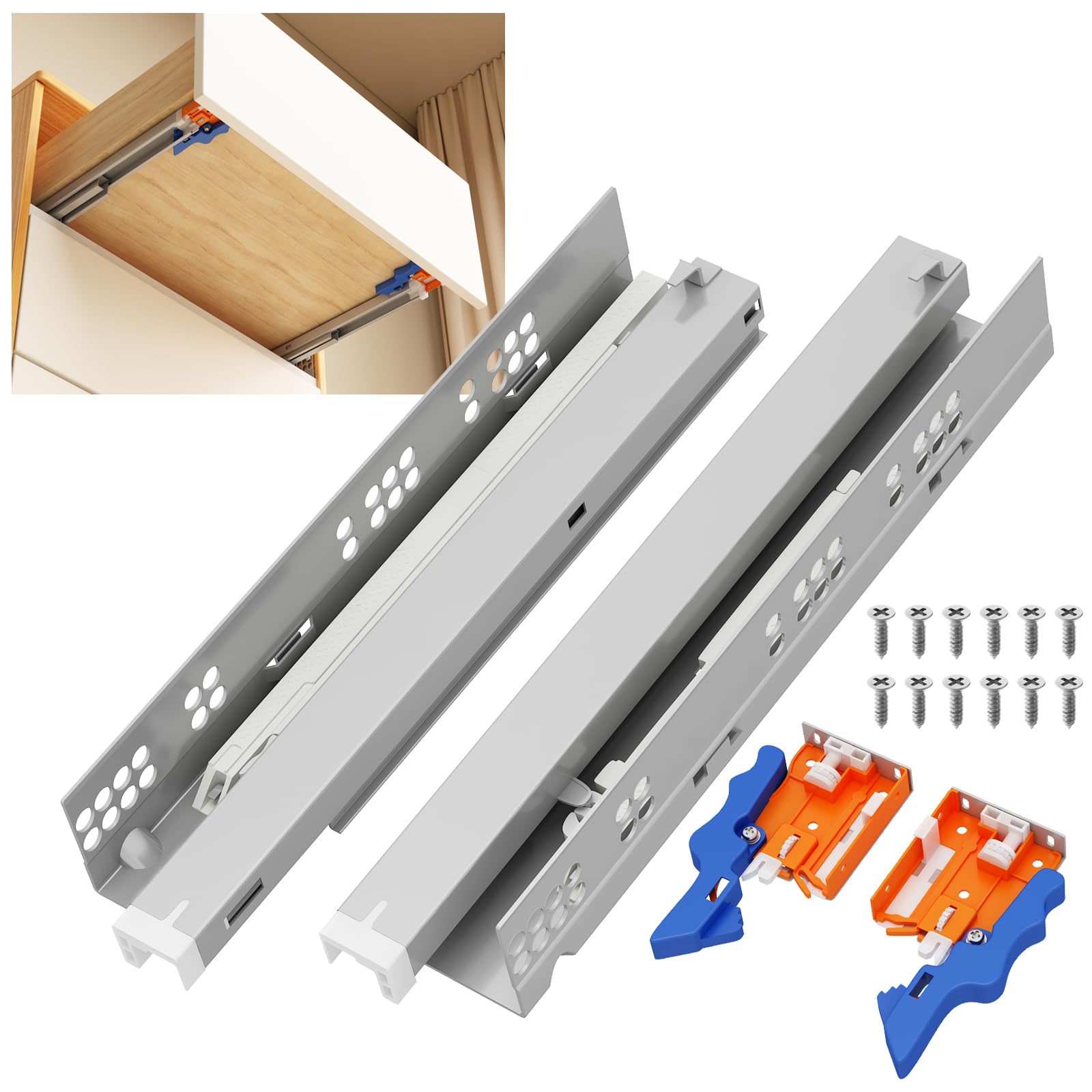 NECILO Push to Open Soft Close Undermount Drawer Runner, 300mm 78 Load Capacity Drawer Slides, Full Extension Concealed Bottom Mount Rails, Suitable for Kitchen & Cabinet, 1 Pair(2 Packs)