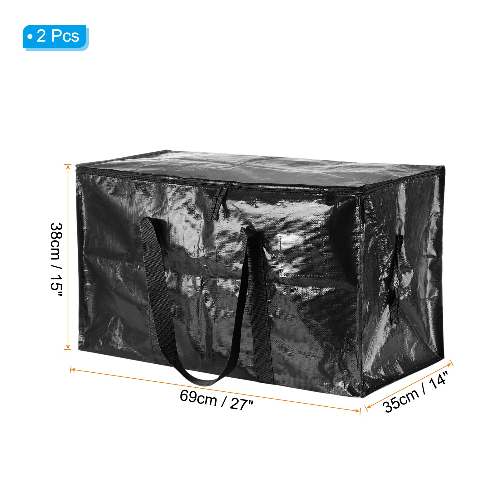 PATIKIL Extra Large Moving Bags, 2 Pack with Reinforced Handles and Zipper Storage Tote Packing Bags Collapsible for Clothes Moving Supplies,Black - Image 2