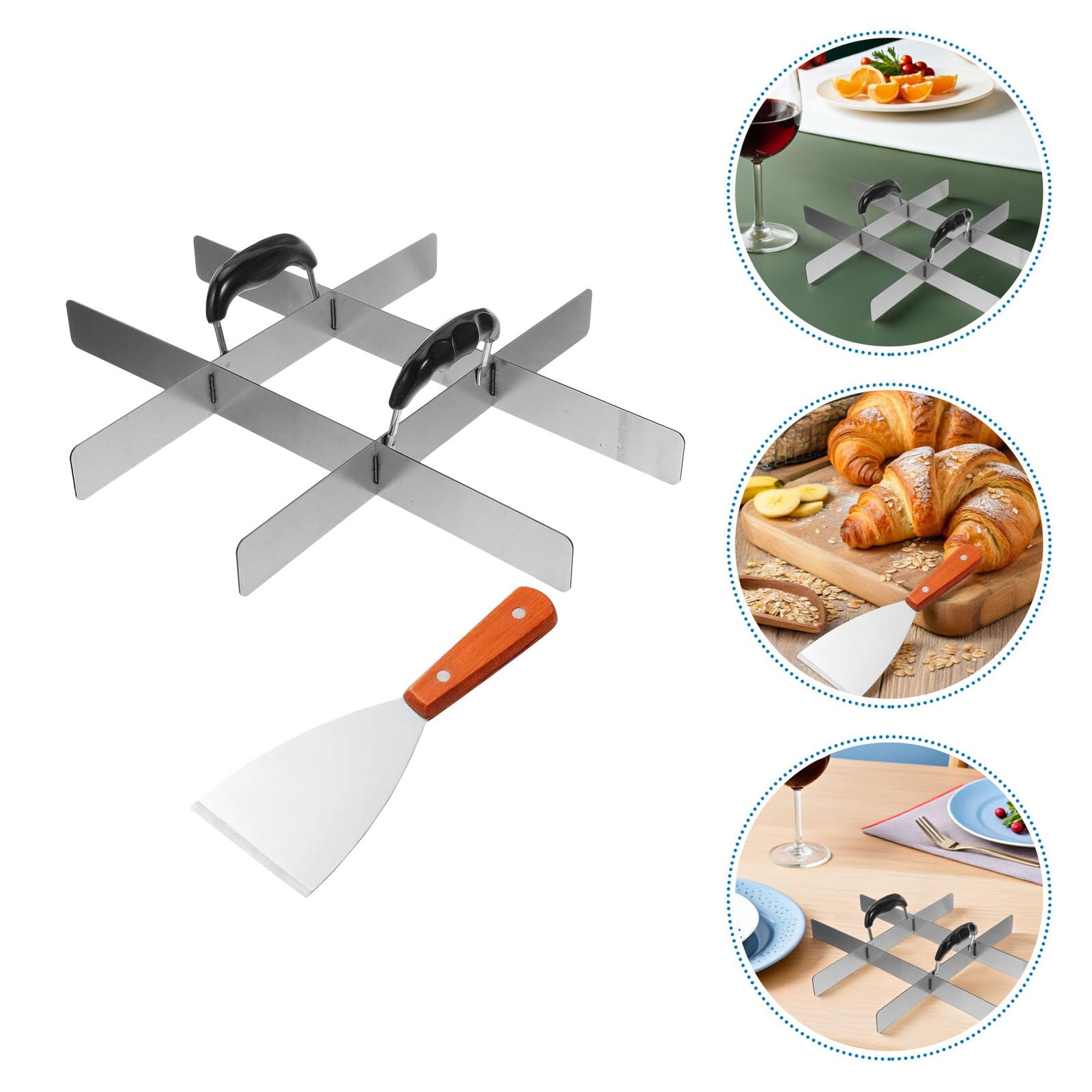 NUOBESTY Séparateur à Gâteau en Acier Inoxydable 2 Pièces avec Pelle à Tiramisu Découpe 9 Parts Uniformes Outil Pâtisserie Polyvalent pour Tartes Cheesecakes et Riz à Dessert Usage