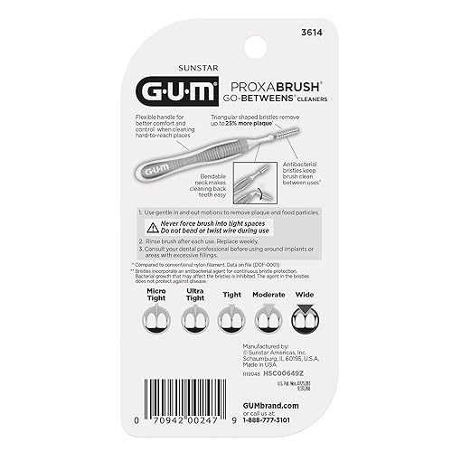 Miniatura 3 de GUM Proxabrush Go-Betweens - Cepillos interdentales anchos - Palillos dentales de cerdas suaves para la eliminación de placa y salud de las encías -
