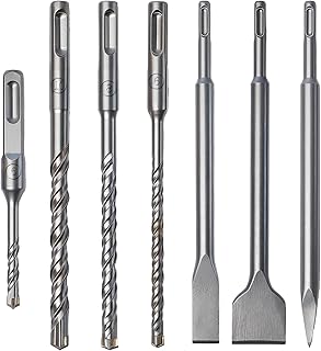 7 Piezas Juego de Brocas SDS Plus Set con 3 cinceles SDS-plus, Professional Brocas Martillo para hormigón armado, juego de brocas Tiene 4 filos de corte, Para uso en Ladrillos