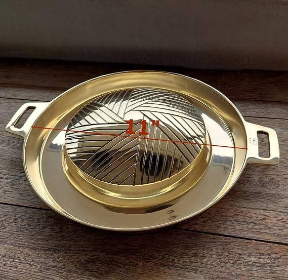 Mookata Brass Grill Pan Thai Korean Japanese Style BBQ Grill Steak Hot Pan Nonstick Indoor/Outdoor Cooking 11in.