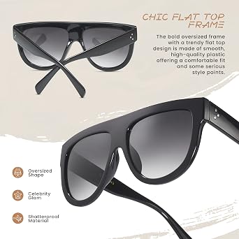 Women's Oversized Flat Top Fashion Sunglasses Trendy Big Square Designer Retro Sun Glasses Shades