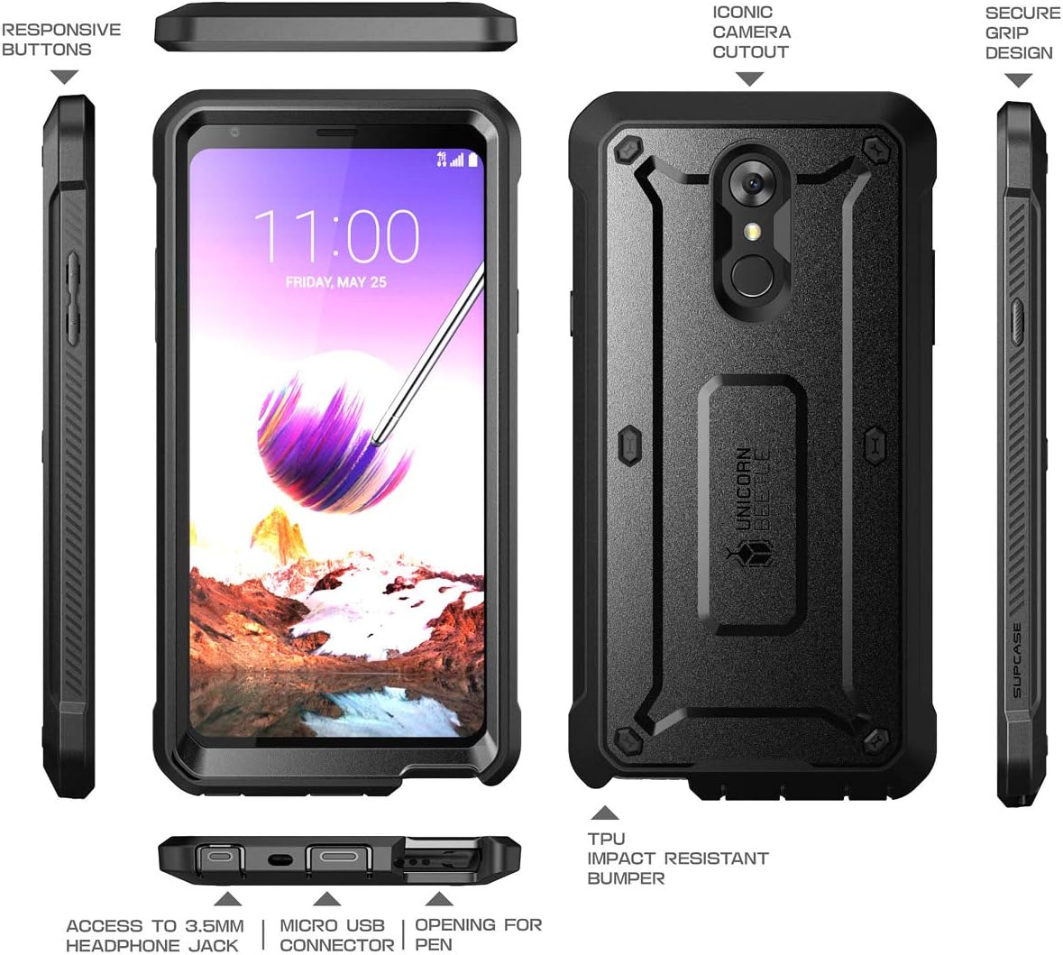 SUPCASE UB Pro Series Case for LG Stylo 4 , LG Stylo 4 Plus , with Built-In Screen Protector Full-Body Rugged Holster Case for LG Stylo 4 (2018 Release)- Retail Package (Black)