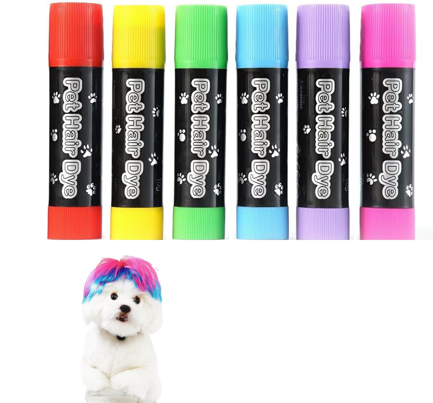 Rakiuty Tintura per Capelli per Cani Colorante,Hair Dye Dogs, Pet Safe Color Marker,per Cani Penna Lavabile Tinture per Animali per la Toelettatura di Cani Gatti,6 Colorate