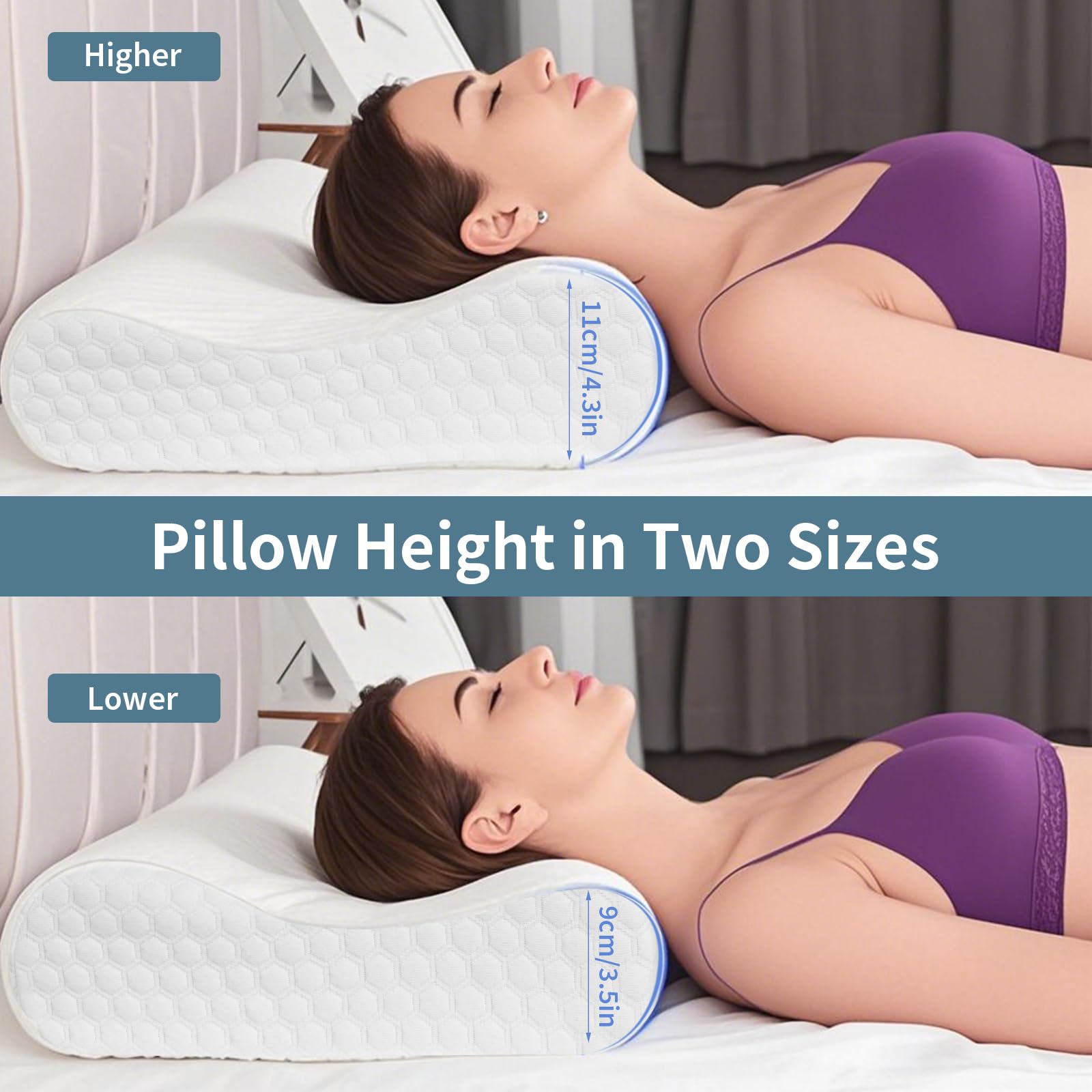 CloudÉtoile Nekkussen Memory Foam - Verstelbaar Orthopedisch Kussen met Slaapschuim, Ergonomische Ondersteuning Tegen Pijn en Snurken, Wasbare Hoes (61x36x10-12 cm