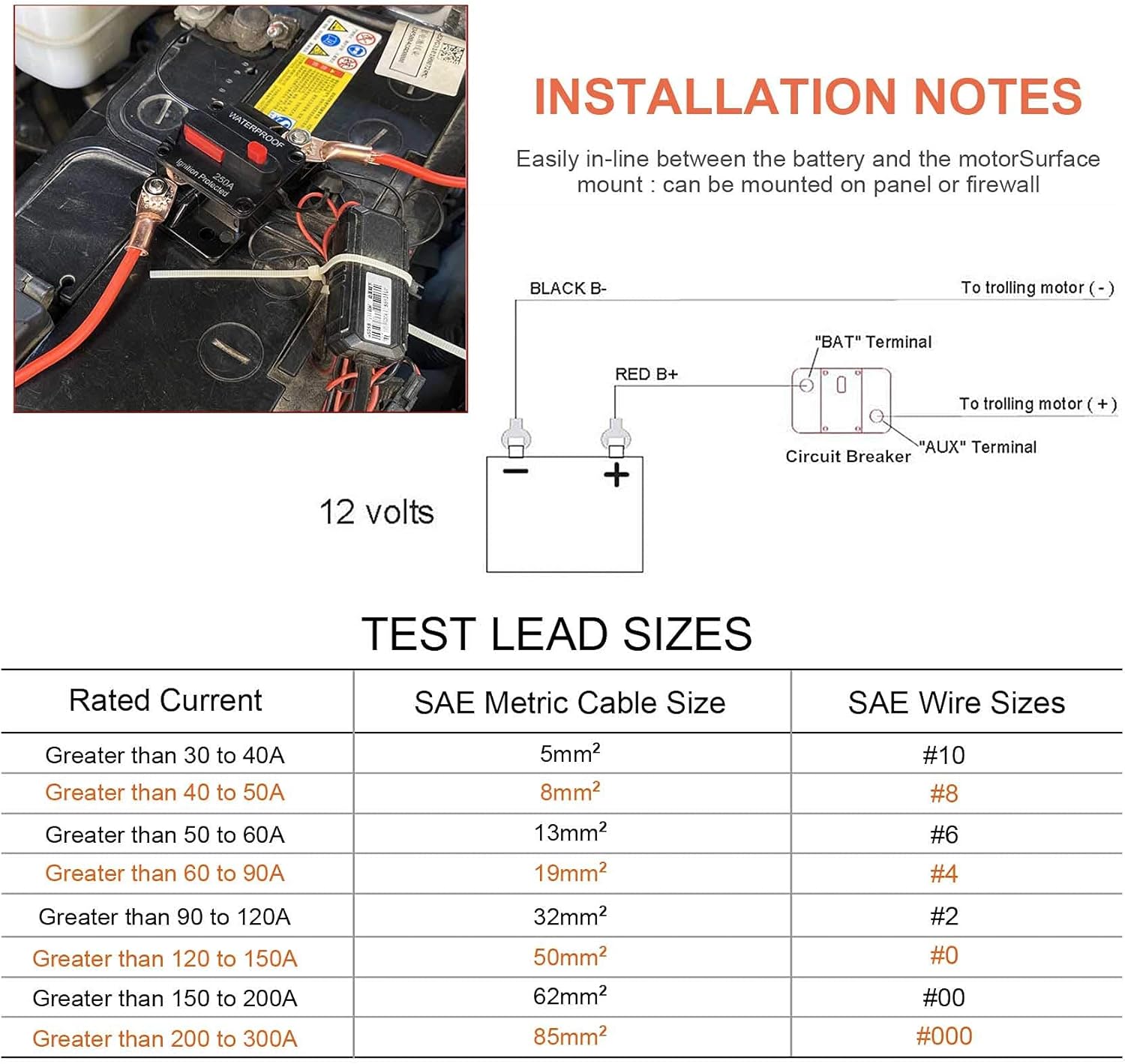 Erayco 200 Amp Circuit Breaker with Manual Reset for Car Marine Trolling Motors Boat ATV Manual Power Protect for Audio System Fuse, 12V-48VDC, Waterproof (200A) : Automotive