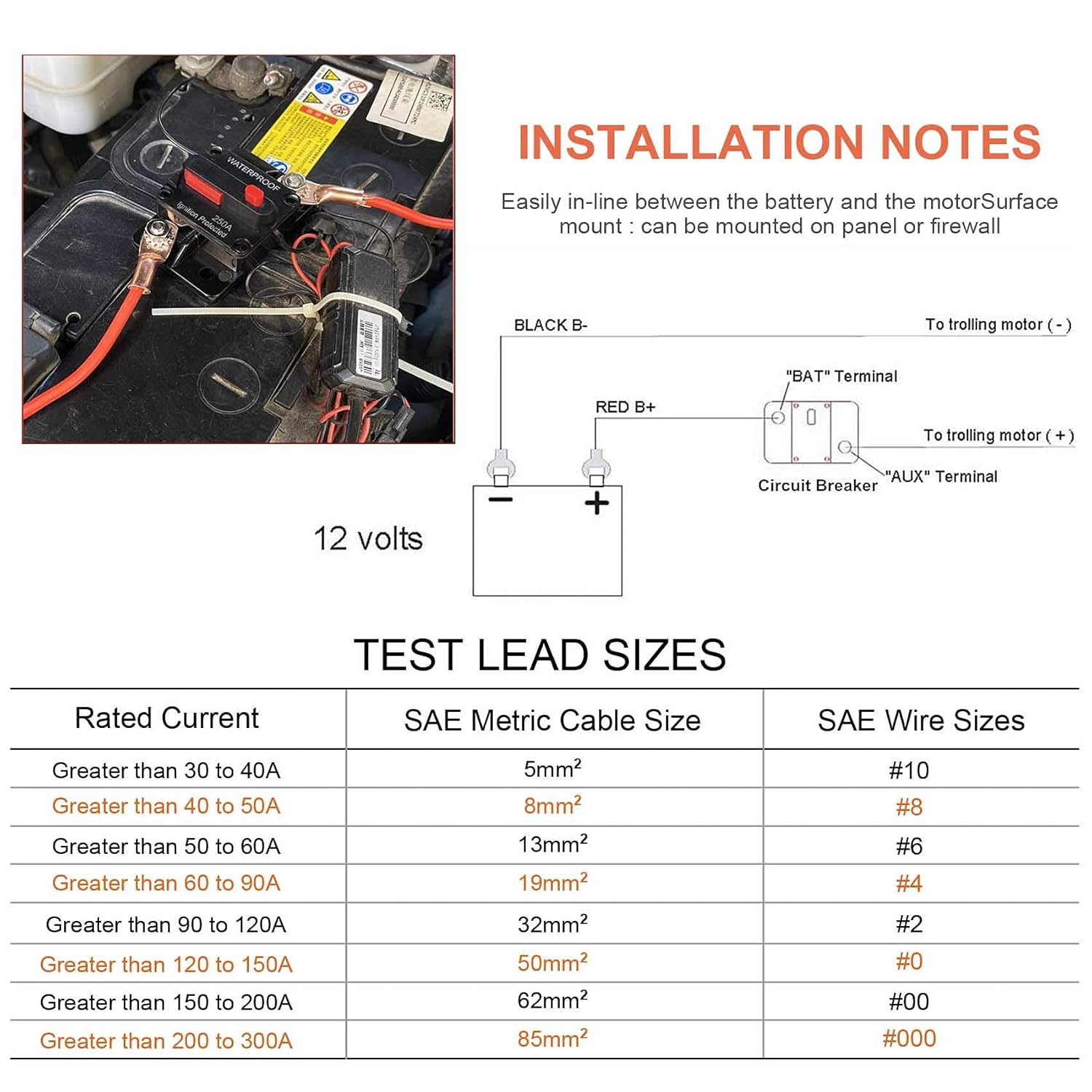 Erayco 50 Amp Circuit Breaker with Manual Reset for Car Marine Trolling Motors Boat ATV Manual Power Protect for Audio System Fuse, 12V-48VDC, Waterproof (50A)