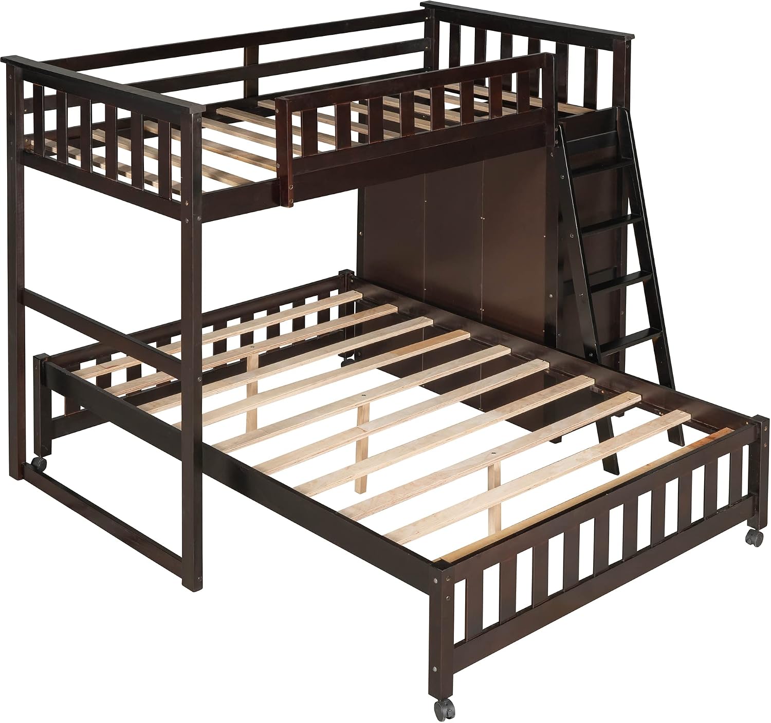 Harper & Bright Designs Twin Over Full Bunk Bed, Wood Bunk Bed Frame with 6 Drawers and Shelves, Bottom Bed with Wheels, Bedroom Furniture (Espresso with Drawers, Twin/Full)