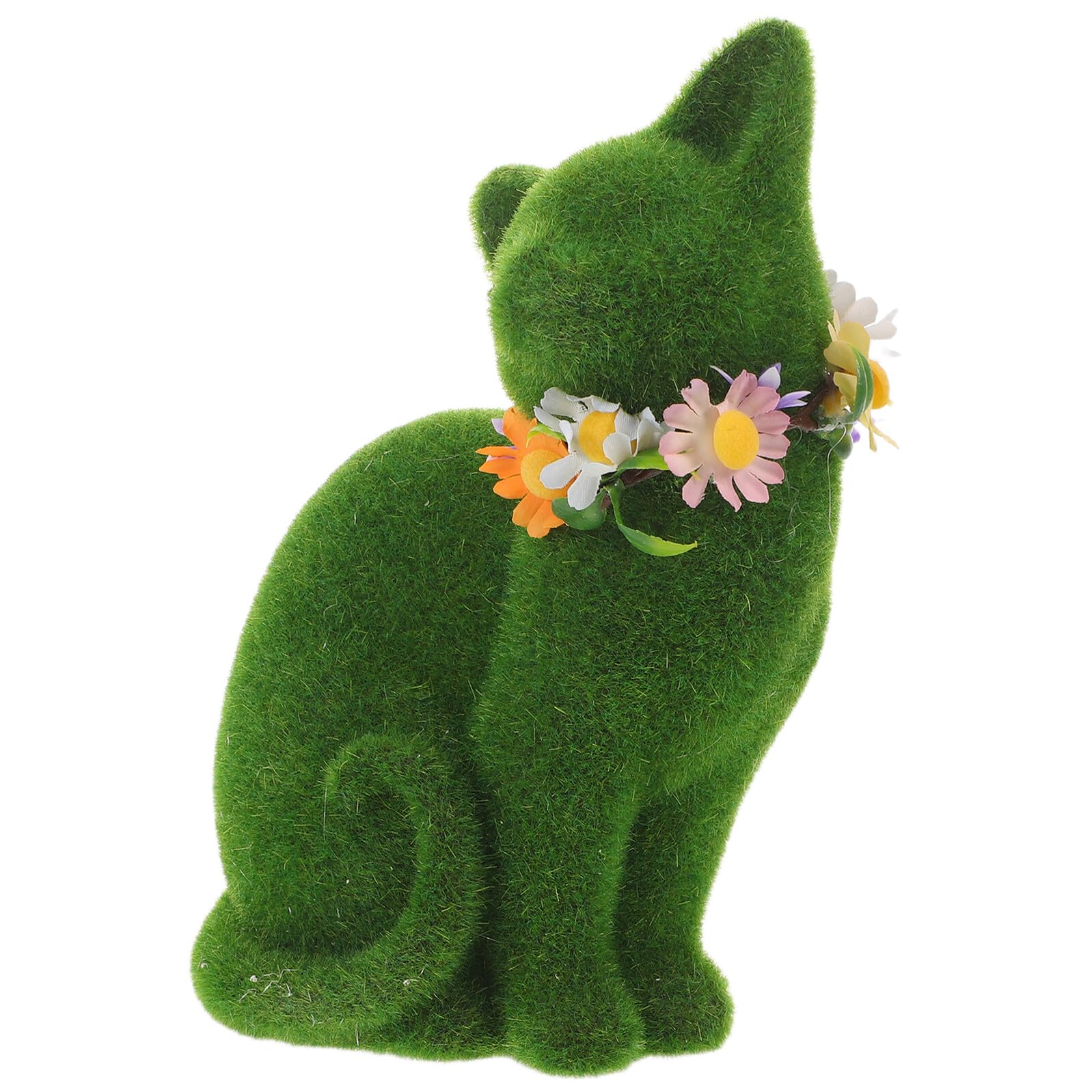Statue de chat réaliste et stable avec flocage vert aspect mousse végétale