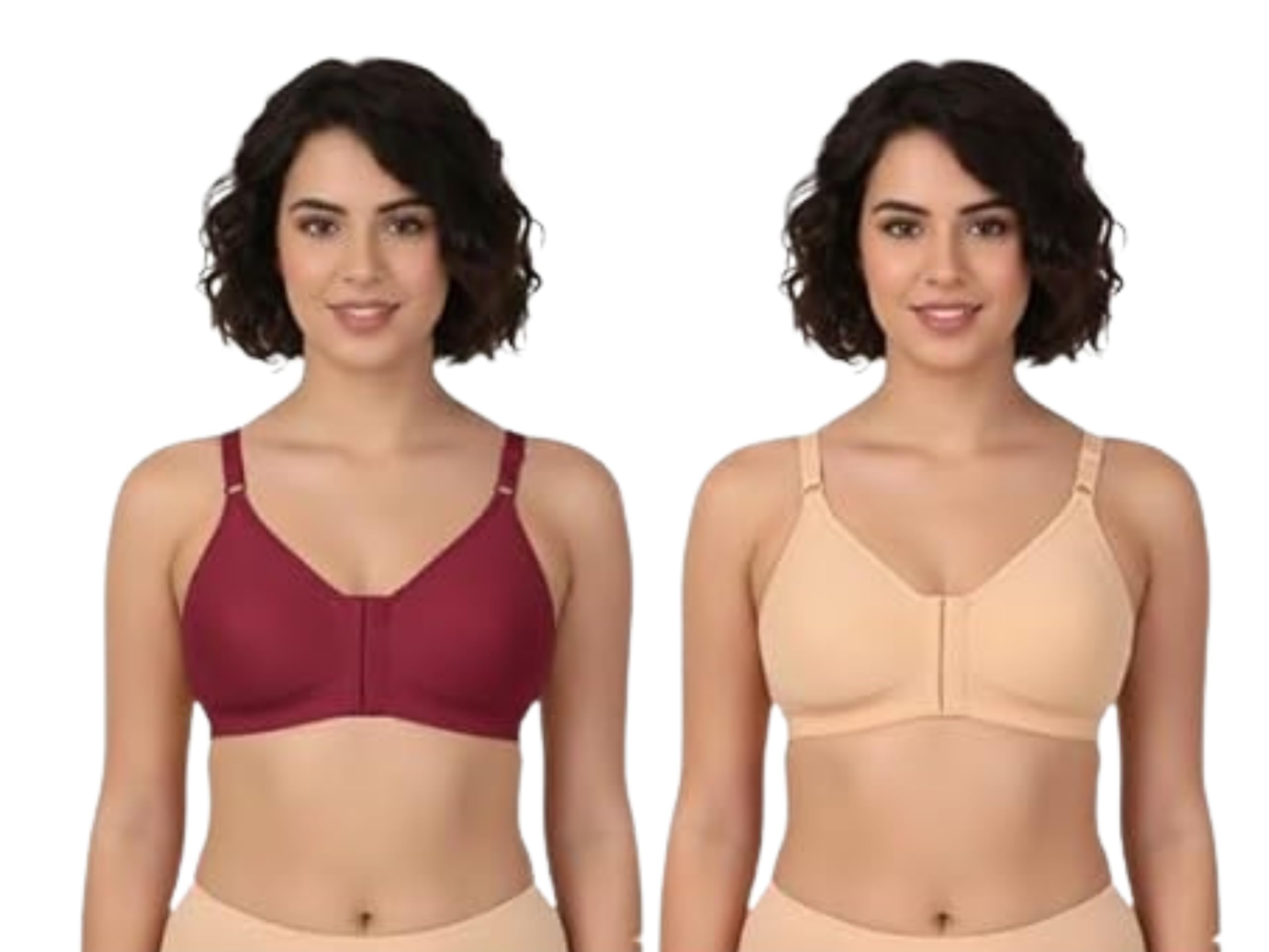 Women's Front Closure Comfort Bra | Non-Padded Wire-Free Full Coverage Innerwear with Wide Straps | Easy Wear Everyday Support Bra Multicolor-image-18