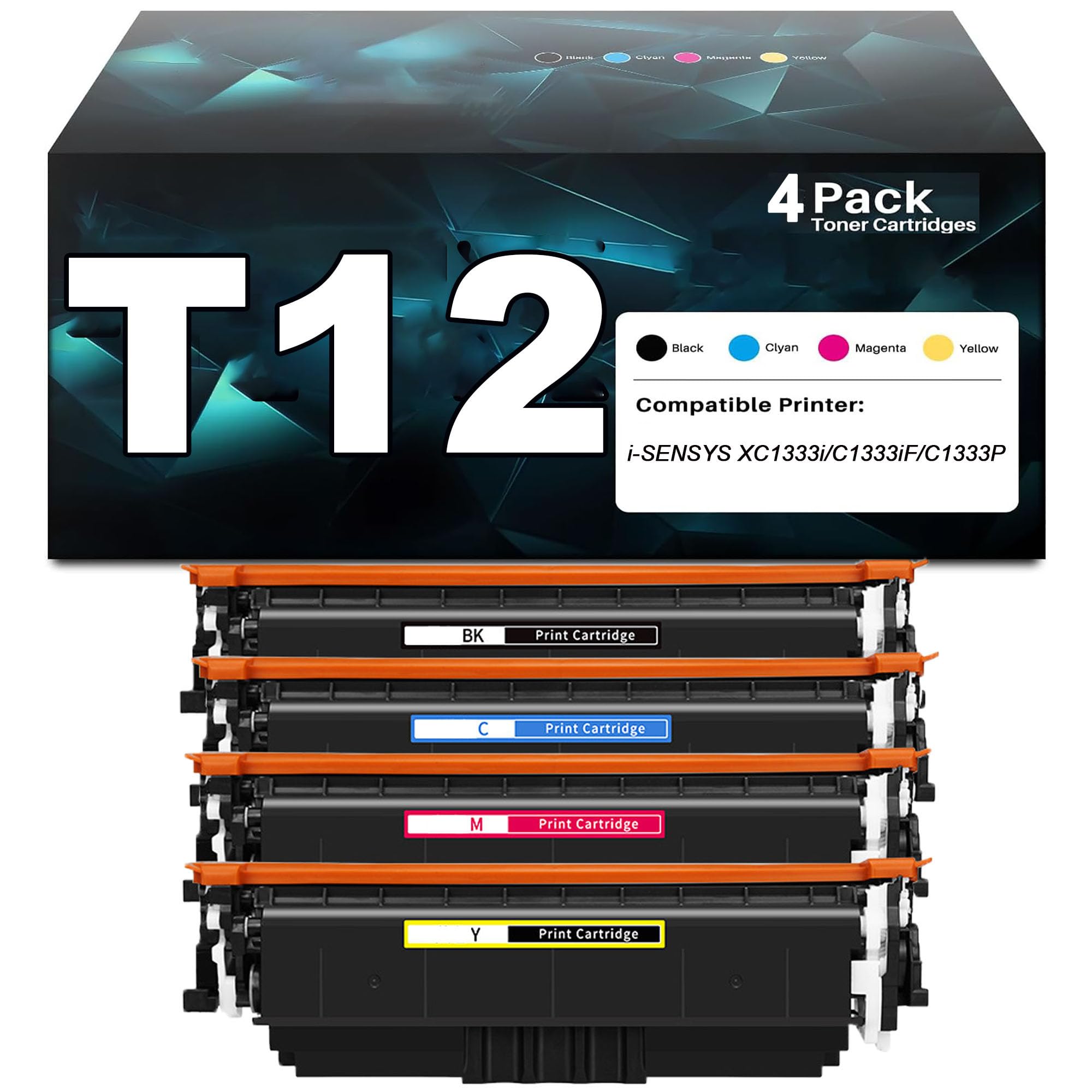 Set di T12 cartucce toner con chip, ricambio ad alta resa compatibile con le stampanti per Canon ImageCLASS LBP1333C/X MF1333c e i-SENSYS X C1333i C1333P C1333iF