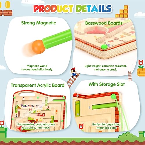 Miniatura 3 de oathx Laberinto magnético de color y números, juguetes Montessori de motricidad fina para niños de 3 años en adelante, tablero de rompecabezas de