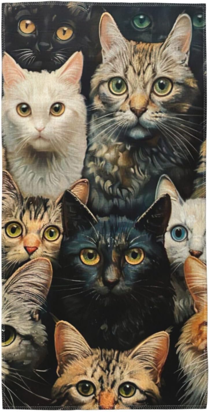 Cat Print Hand Towels for Kitchen, Decorative Bathroom Towels Decor Farmhouse Cute for Men Women Gifts
