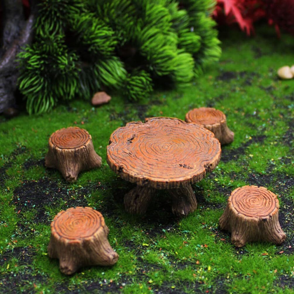 Yardwe 1set Mini Tree Stump Table and Chairs Decoration Accessories for Home and Dollhouse Miniature Furniture for Outdoor and Indoor Scenes