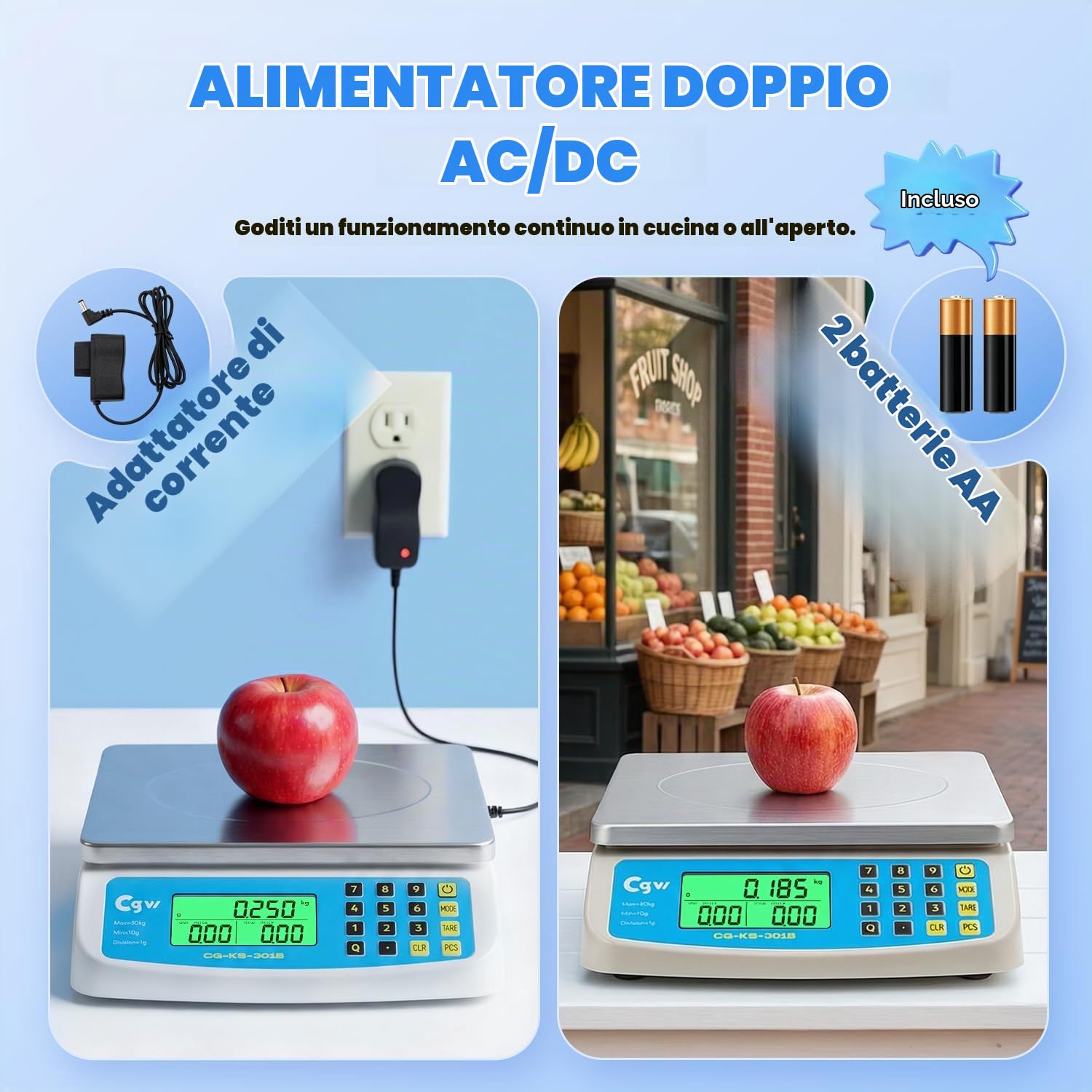 CGOLDENWALL Bilancia Cucina Digitale 30kg/1g, Bilancia Professionale con Calcolo Prezzi, Piatto Inox Grande, Display LCD, Conversione KG/LB/OZ e Doppia Alimentazione, per Ristorante, Pasticceria, Casa