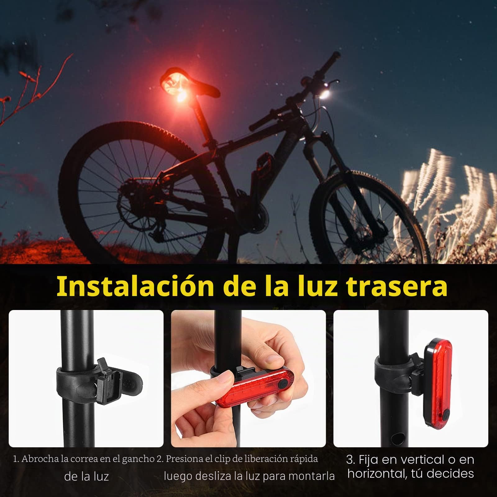 Luces para Bicicletas Led 8000 Lumen, 9600 MAh Luz Delantera Bicicleta USB Recargable, Impermeabile IXP6 Luz Trasera Bicicleta Aplicar para Bicicletas de Carretera y de Montaña