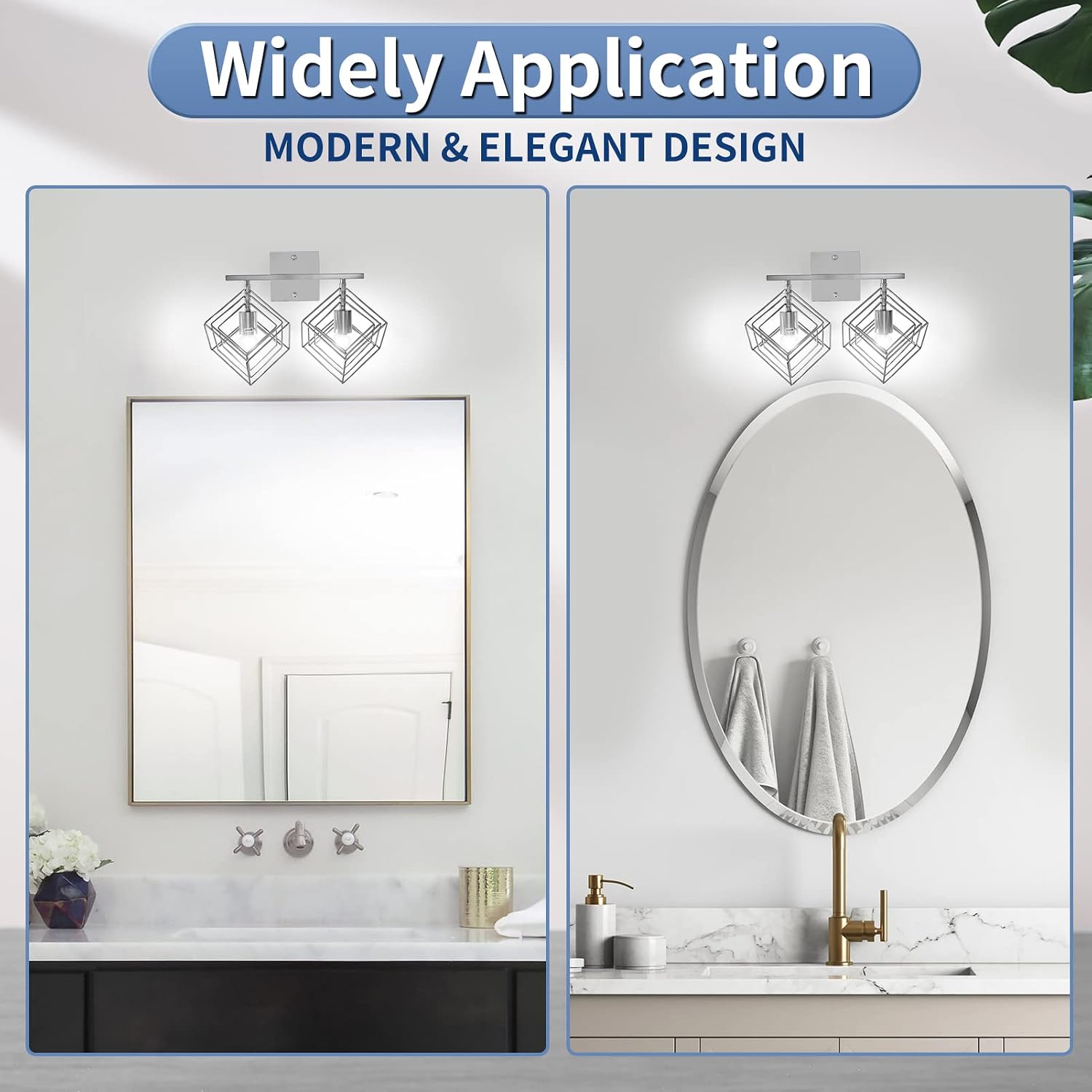 Bathroom Vanity Light with 2 Bulbs Bathroom Light Fixtures Over Mirror with 2 Rotatable Cube Shades Modern Wall Mounted Silver Brushed Nickle image 5