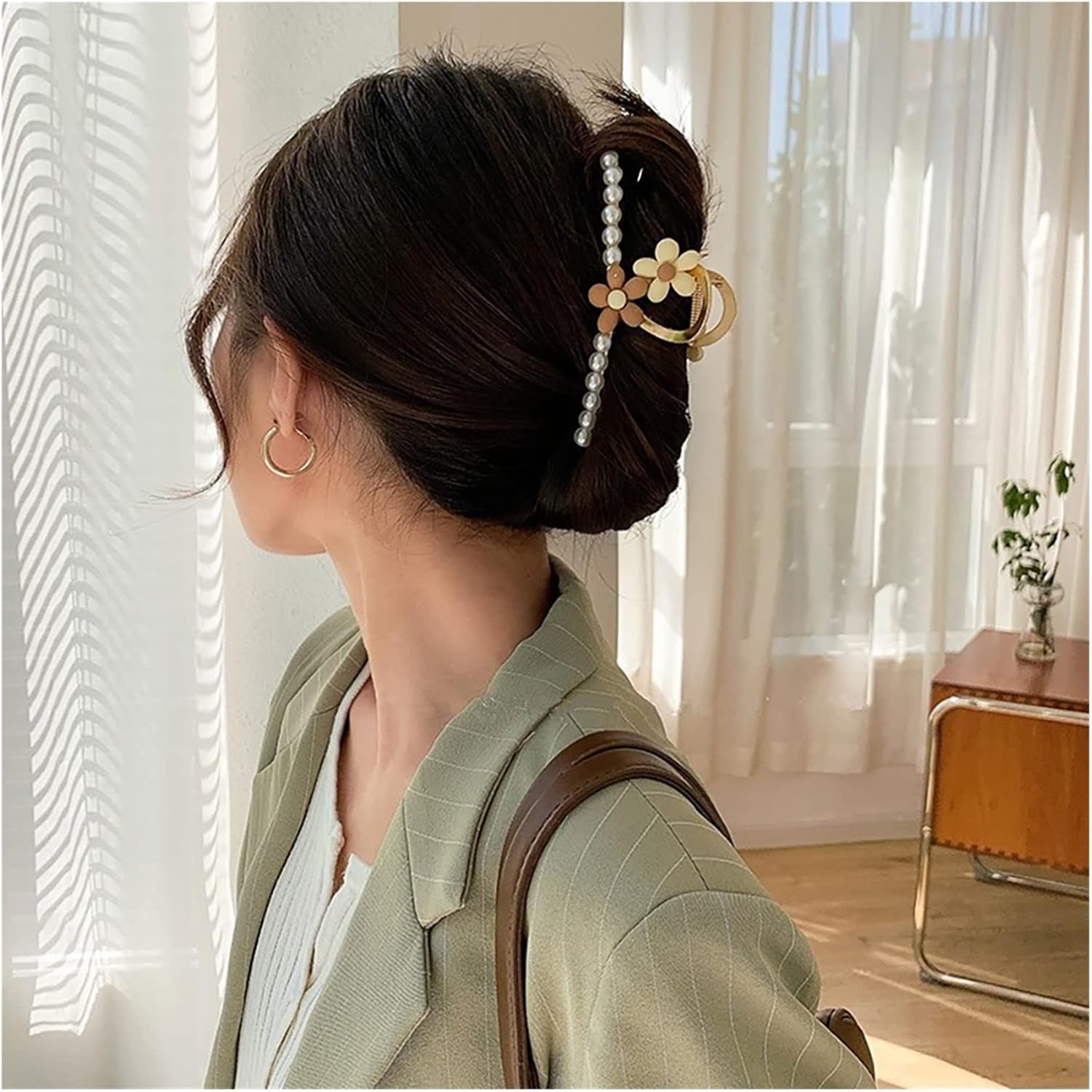 ヘアピンメタルサメのヘアピンジオメトリパールガールズヘアクロー (Color : Fs01646)