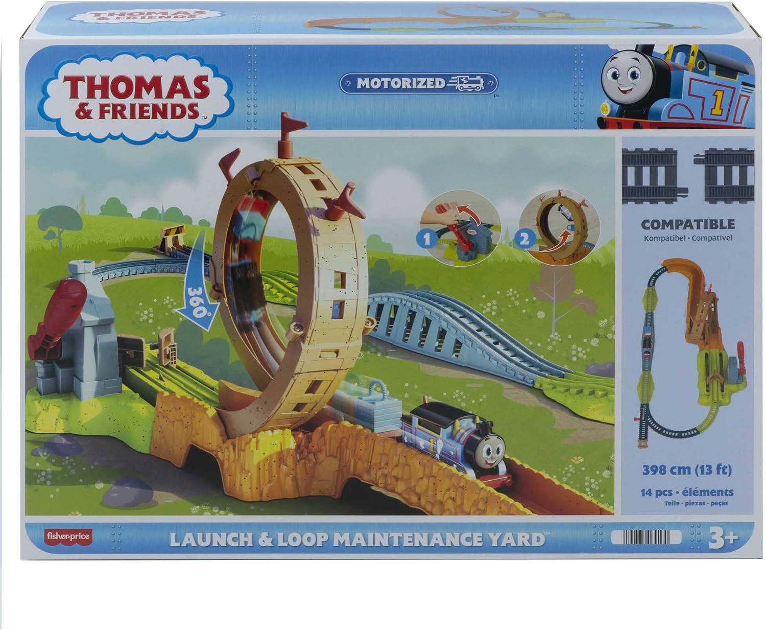 Thomas & Friends HJL20 Loop De Loop Playset box showing contents and track layouts