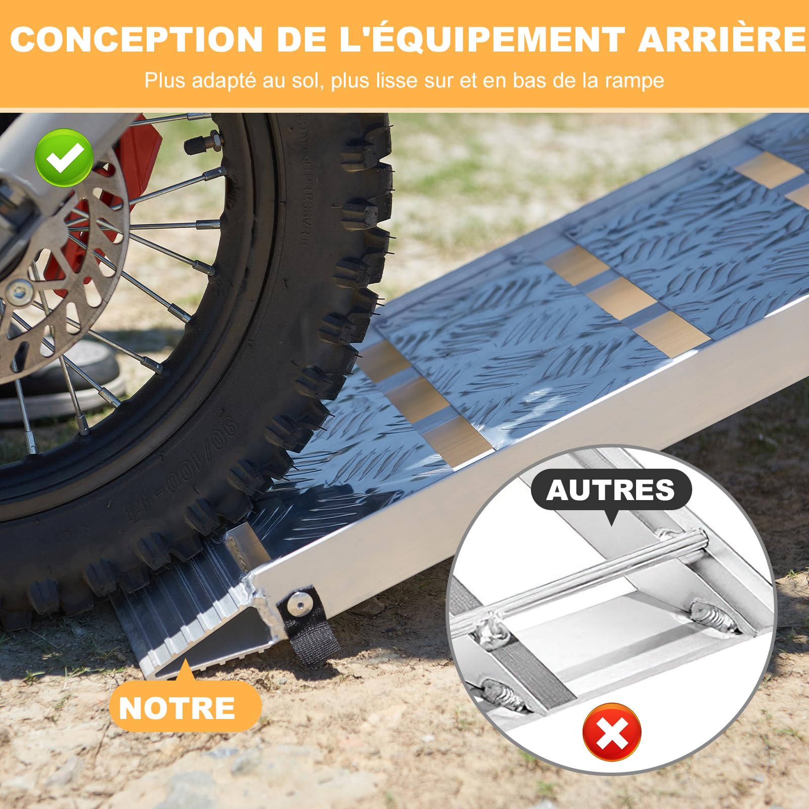 gardhom Rampes de manutention Antidérapante 340kg Aluminium Rampe Voiture 228x28x4.5cm Pliante Rampe de Chargement pour Tondeuse à Gazon, Vélo, Moto et Quad