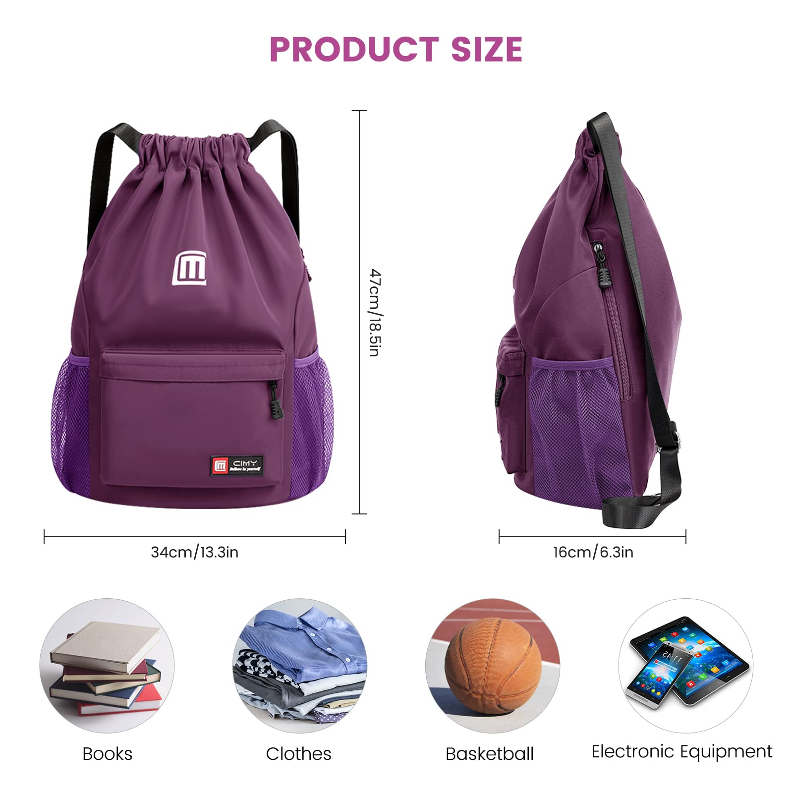Eucomir Mochilas De Cuerdas, Mochila Deporte Mochila Gym De Malla Agua, Bolsa De Cordón Impermeable De Nylon Bolsa De Gimnasio Cordón — view 5