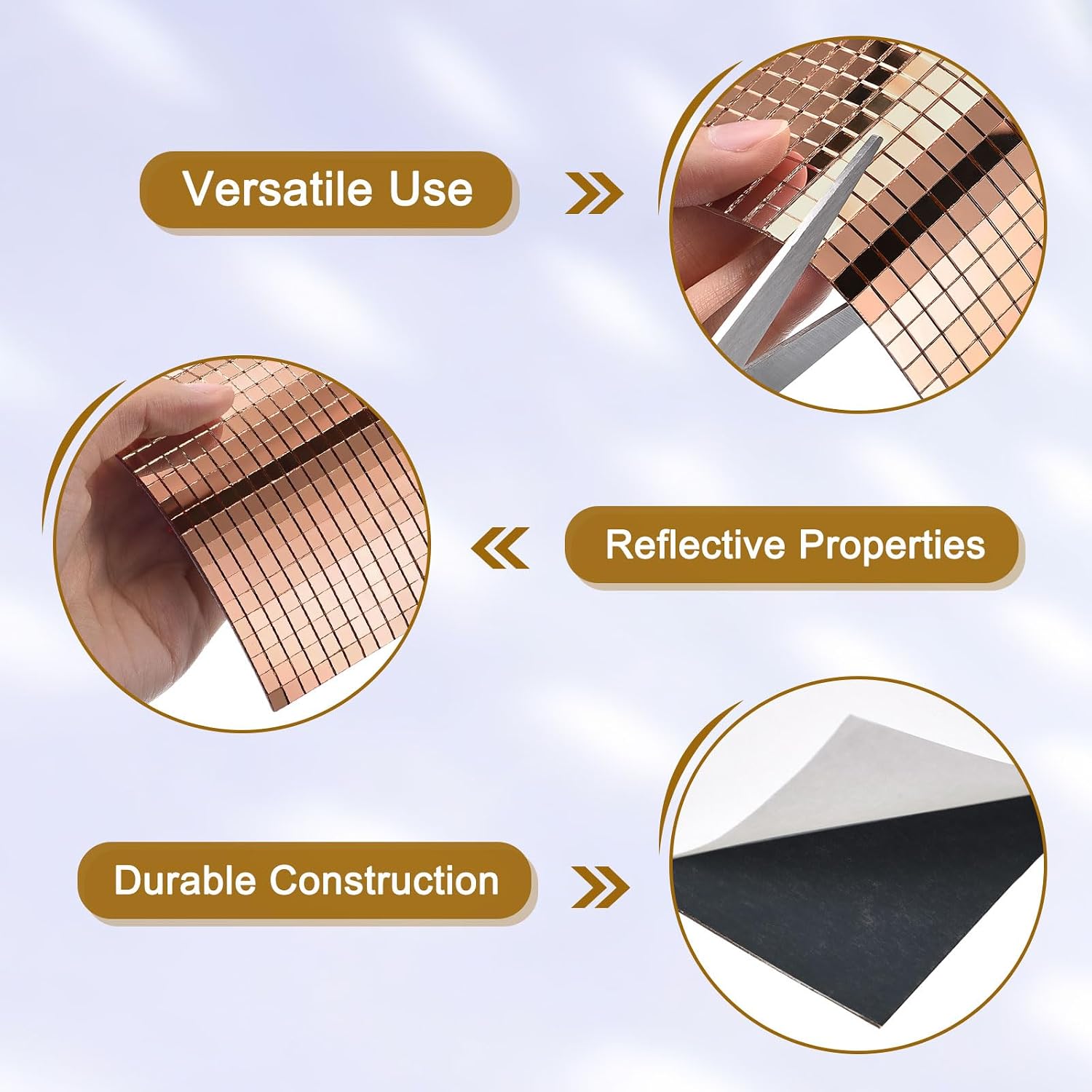 MECCANIXITY 14400 PCS Glass Mirrors Disco Ball Tiles Self-Adhesive Rose Gold Mirror Mosaic Tiles 5 x 5mm for Disco Ball, DIY Craft, KTV Decoration 24 Sheet