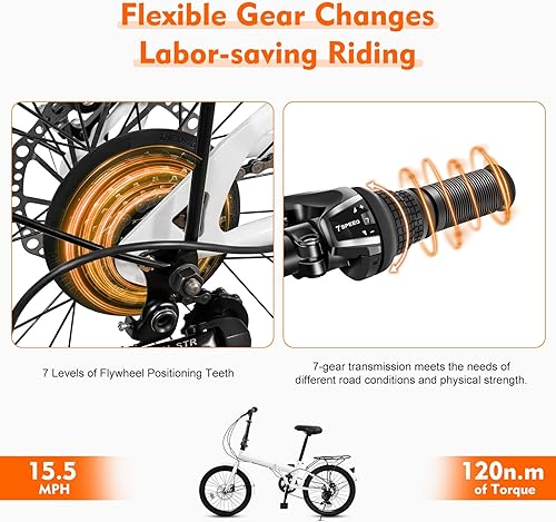 Miniatura 15 de Bicicleta plegable de 20 pulgadas, bicicleta plegable para adultos con cambio de 7 velocidades, bicicleta de altura ajustable para hombres y mujeres