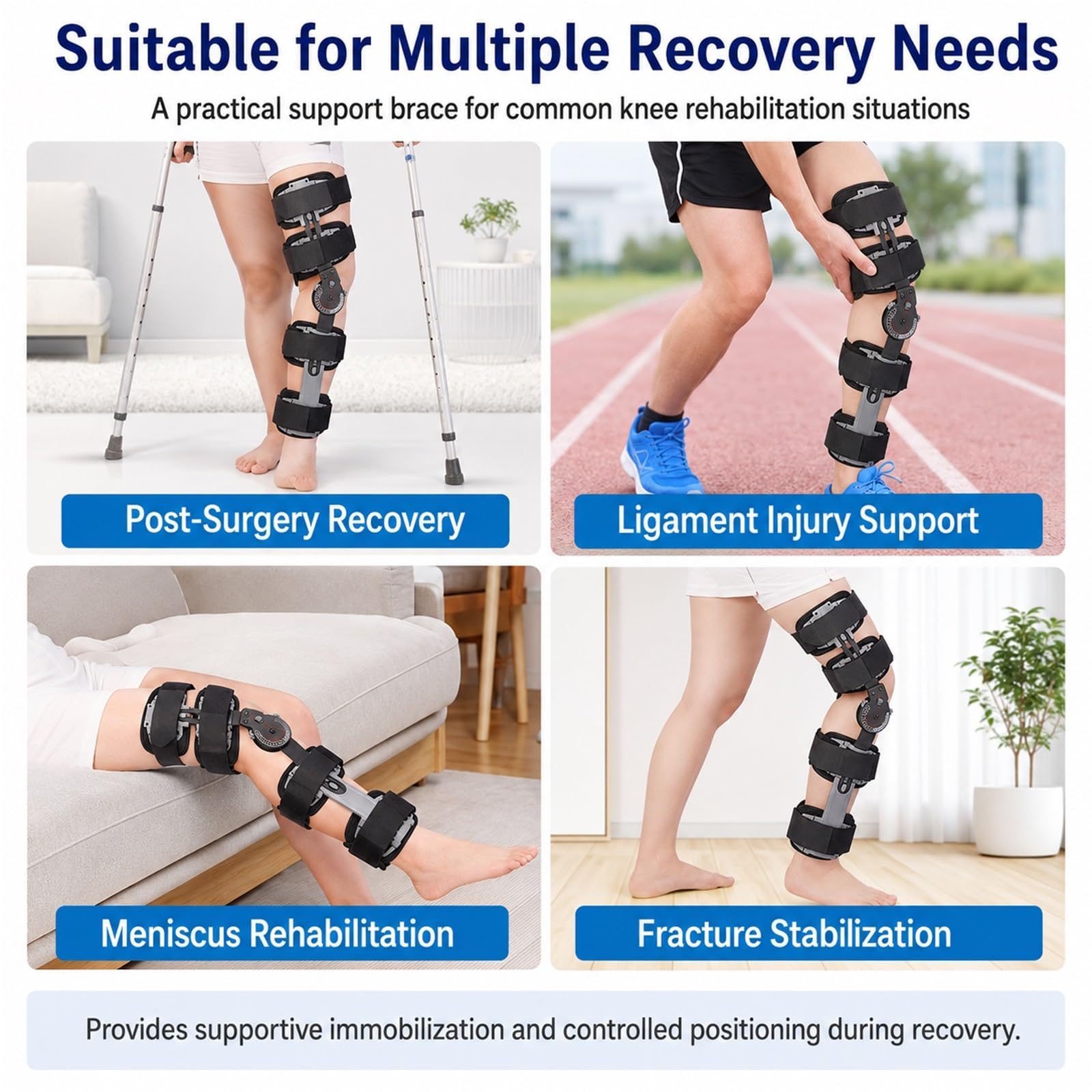 Ginocchiera Articolata Regolabile per Recupero Post Operatorio Supporto Ginocchio con Stabilizzatori Laterali per Lesioni Legamenti ACL MCL PCL Strappo Menisco Artrite