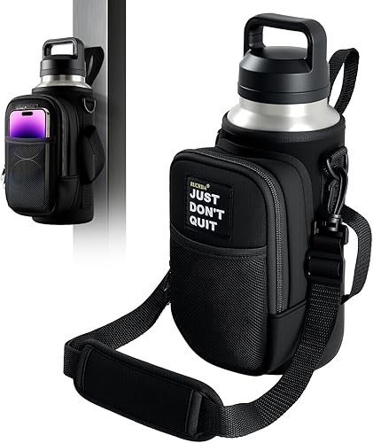 Bolsa magnética para botella de agua con bolsillo para teléfono para 24, 32, 40 onzas, 5 imanes fuertes, de neopreno, correa cruzada ajustable, para