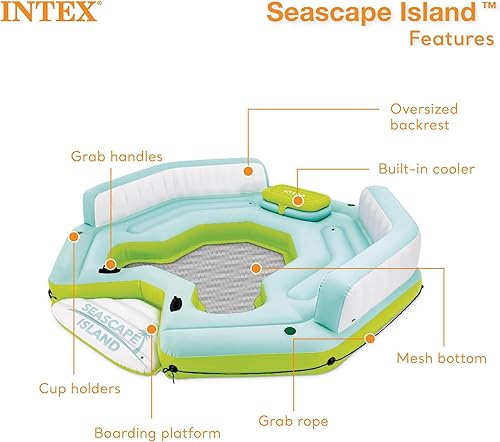 Miniatura 2 de Intex Seascape - Flotador inflable de isla con área más fresca integrada, soporte para tazas y respaldos de gran tamaño para adultos
