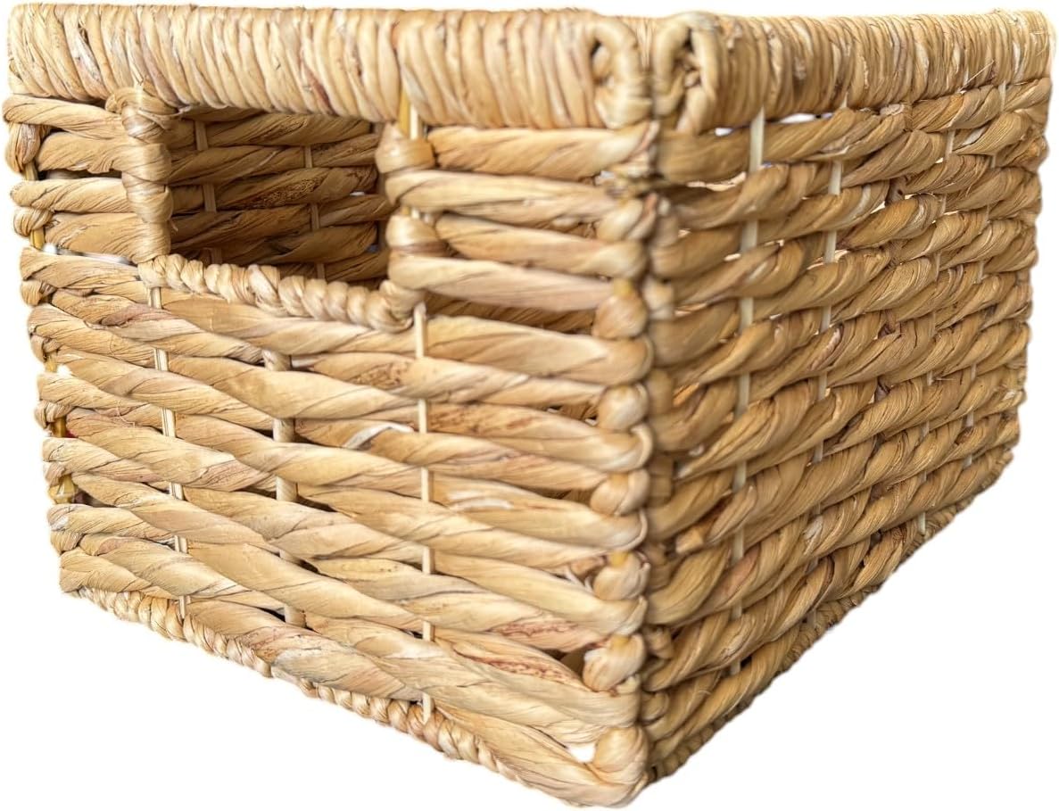 Wicker Basket For Shelves, Baskets for Organizing, Woven Storage Basket with Built-in Handles (Medium 2-Pack, Natural Water Hyacinth)