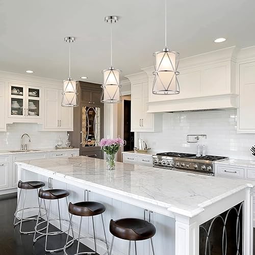 Miniatura 8 de Lámparas colgantes isla de cocina, iluminación colgante moderna para isla de cocina, luz colgante de níquel cepillado, iluminación colgante de