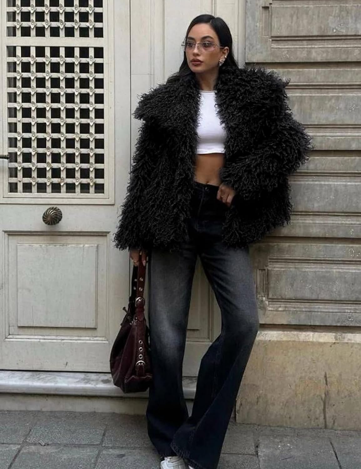 Yimoon Womens Faux Fur Coat Winter Fluffy Faux Fur Jacket Long Sleeve Lapel Collar Furry Shaggy Parka Coat - Image 6