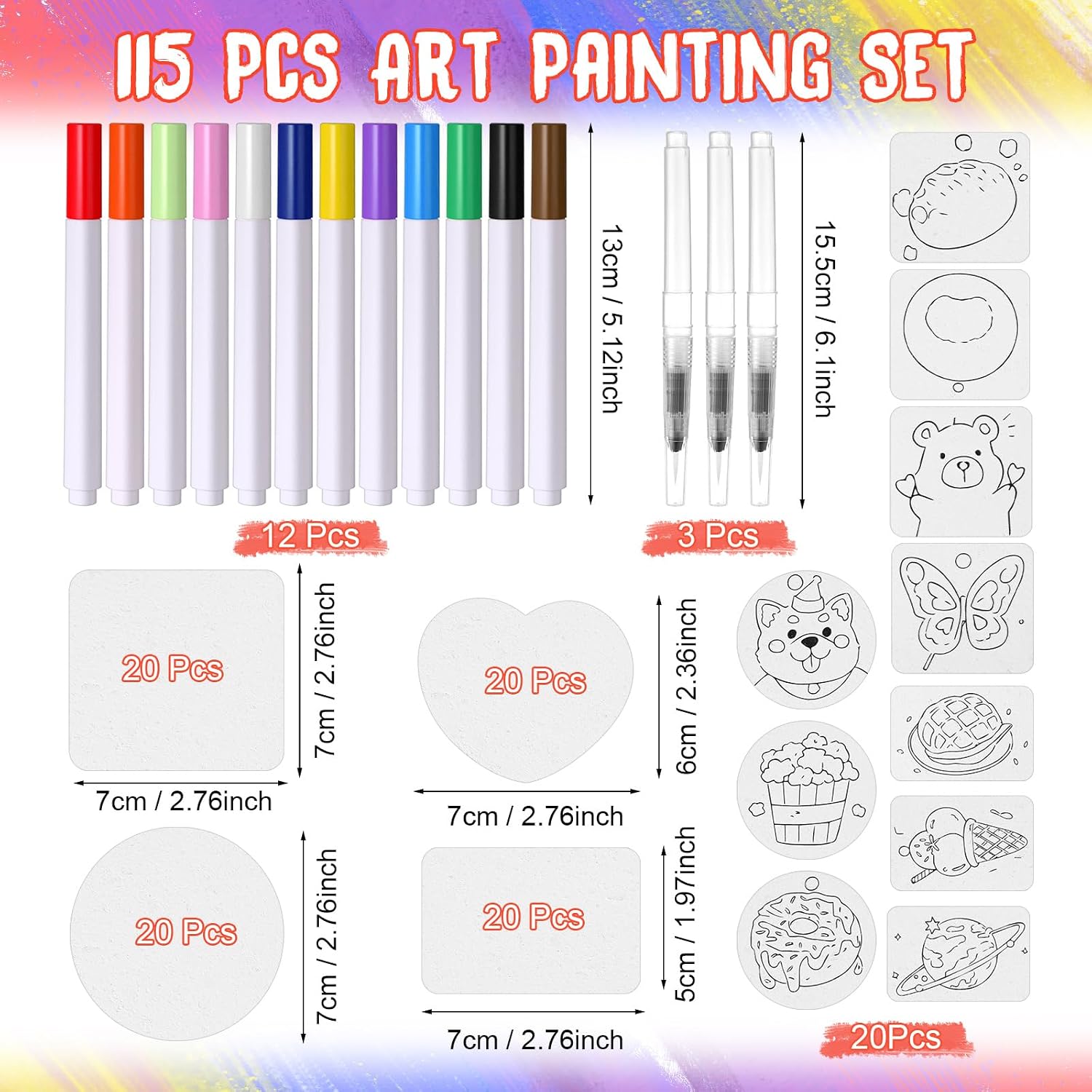 Dunzoom 115 Pcs Magic Foam Texture Painting Kit 80 Sheet Foam Texture Papers, 12 Colors Acrylic Paint Markers, 3D Effect for Drawing DIY Craft Supplies